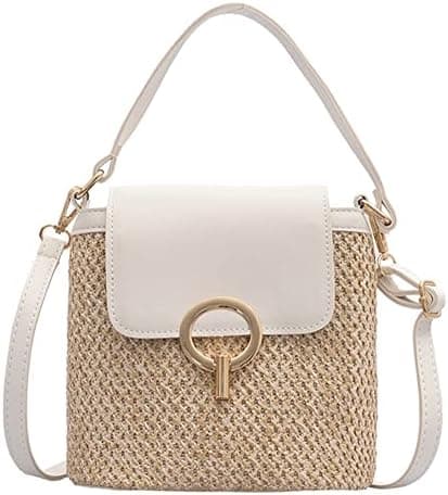 Jusavie Crossbody Bag for Women Straw Beach Bag Hobo Bag Satchel Bag Tote Handbags Travel Bag Cute Evening Bag 2023, White