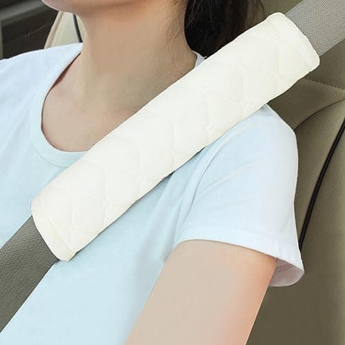 Amooca Soft Auto Seat Belt Cover Seatbelt Shoulder Pad Cushions 2 PCS for a More Comfortable Driving Universal Fit for All Cars and Backpack Off White