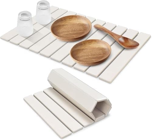 Large Stone Dish Drying Mats for Kitchen Counter, Quick Dry Collapsible Dish Drying Mat, Eco-Friendly Absorbent Foldable Diatomaceous Earth Mats for Dishes Bottles Cups, Match Any Countertop, 23"×15"