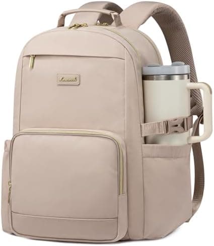 LOVEVOOK Laptop Backpack for Women with Pouch Pocket for Large Capacity Cup,15.6 Inch Laptop Computer Bag Travel Backpack Purse,Waterproof Work Business Backpack College Teacher Bags,Nude
