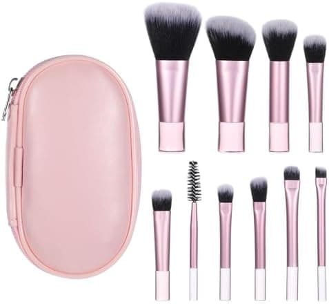 10 Pcs Mini Travel Makeup Brush Set With Pouch Pink Portable Travel Makeup Brushes Professional Cosmetic Brush Travel-Essentials kits for Women Girls Brushes Blush Powder Eye Shadow