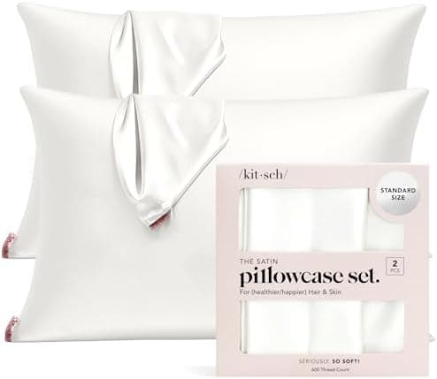 Kitsch Satin Pillowcase with Zipper for Hair & Skin - Softer Than Silk Pillow Cases, Smooth Cooling Satin Pillow Case, Wrinkle-Free, Machine Washable - Pillow Cases Standard Size (19x26), Ivory 2pcs