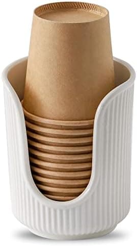 Dobbyby Ceramic Bathroom Cup Dispenser with Stylish Vertical Stripes - Disposable Mouthwash Cup Holder Holds 3-4oz Paper Cups for Rinsing Cups on Bathroom Vanity Countertops (Off White)