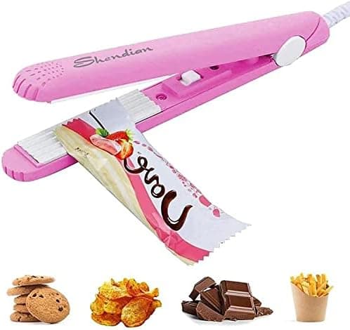 Mini Food Bag Heat Sealer Handheld, Smart Control Corrugated Suspension Heating Sheet for Airtight Food Storage with 43.1 inch Power Cable (Pink)