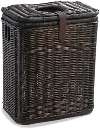 The Basket Lady Drop-in Wicker Rectangular Trash Basket with Metal Liner, 20 in L x 13 in W x 24 in H, 19 Gallon Capacity, Antique Walnut Brown