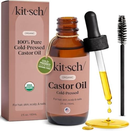 Kitsch Organic Castor Oil for Hair Growth - 100% Pure Castor Oil, Organic Cold Pressed Unrefined Glass Bottle for Face, Skin, Lashes, Brows, Scalp, Nails & Belly Button | Ideal Gifts for Women - 2 oz