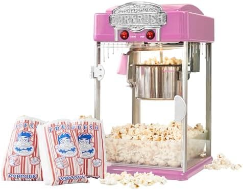 Popcorn Popper Machine-4 OZ Vintage Professional Popcorn Maker Theater Style with Nonstick Kettle Warming Light and Serving Scoop. (Pink)