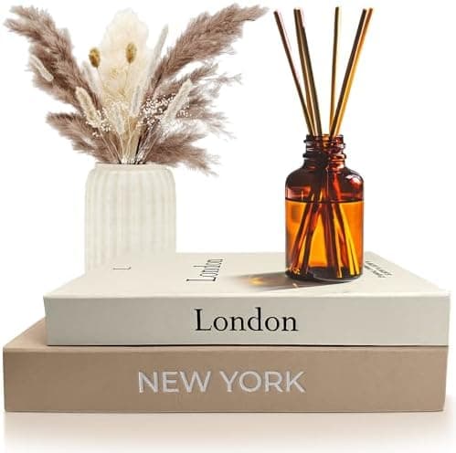 AMINALUX Faux Book Storage Box Set – Decorative Faux Books with Hidden Storage for Coffee Table Decor, Bookshelf or Mantle – Linen Decorative Boxes (Set of 2) – Aesthetic Book Decor for Home