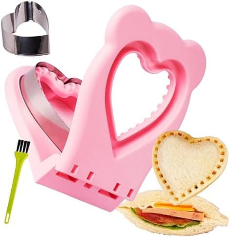 LEPCY Uncrustables Sandwich Maker Sealer Cutter, Crustless Sandwich Cutter, PB&J Uncrustable Maker - Color Pink, Heart Shape