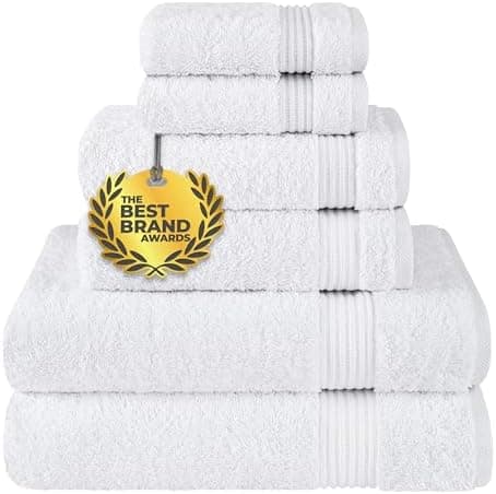 Cotton Paradise 6 Piece Towel Set, 100% Cotton Soft Absorbent Turkish Towels for Bathroom, 2 Bath Towels 2 Hand Towels 2 Washcloths, White Towel Set