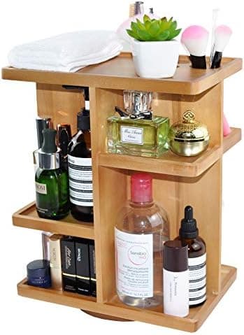 Spiretro Rotating Cosmetic Modular Organizer, Multi-Function Storage, 360 degree Carousel for Makeup, Toiletries, Vanity, Desk, Countertop, Bedroom, Closet, Solid Natural Wood with Acacia Brown