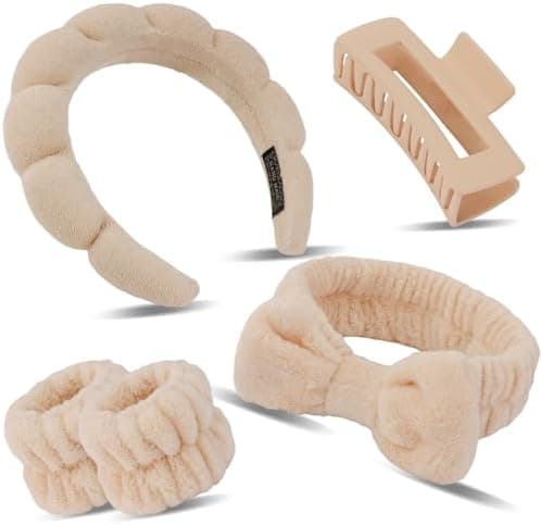 Canitor Spa Headband Wristband Set with Hair Clips Skincare Headbands for Washing Face Skin Care Puffy Makeup Headband Wrist Bands Preppy Teen Girl Gifts Cute Trendy Stuff Hair Accessories for Women