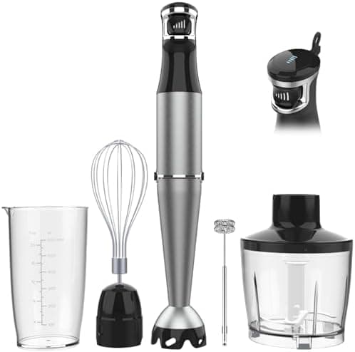 Turelar Immersion Blender Handheld Corded Hand Blenders Set 1100W, Trigger Variable Speed 5 in 1 Stick Emulsifier with Chopper, Whisk and Frother for Soup, Baby Food and Smoothies,Black