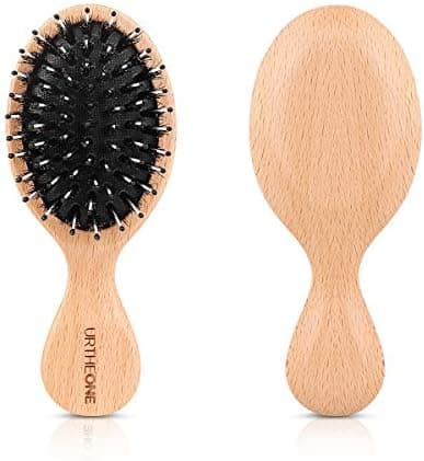Hair Brush Mini Boar Bristle Hairbrush for Thick Curly Thin Long Short Wet or Dry Hair Detangle Massage Add Shine, Pocket Travel Small Paddle Hair Brush for Men Women Kids