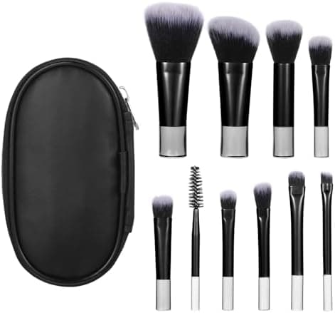 10 Pcs Mini Travel Makeup Brush Set With Pouch Black Portable Travel Size Makeup Brushes Professional Cosmetic Brush Travel Essentials kits for Brush Blush Powder Eye Shadow Women Girls