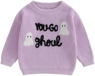 Toddler Baby Boy Girl Halloween Outfit Pumpkin Sweater Embroidery Knit Pullover Sweatshirt Fall Winter Clothes