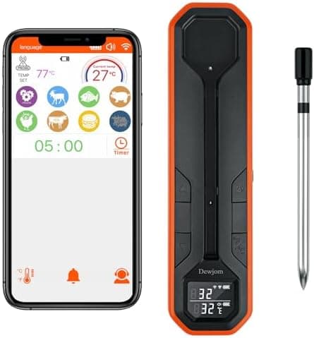Wireless Meat Thermometer – Digital Cooking Thermometer with Wireless Probe – 500Ft Remote Range Food Thermometer – with iOS & Android Read App -Preprogrammed Temperatures for BBQ, Oven, Grill
