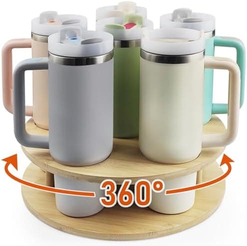 AZBFAN Water Bottle Organizer for Stanley Tumbler, Rotatable Stanley Cup Organizer for Kitchen Cabinets, Tumbler Holder Organizer for Stanley Cup Accessories(Wood)