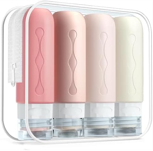 Gemice Travel Bottles for Toiletries, Tsa Approved Travel 3oz Size Containers with Clear Bag, BPA Free Leak Proof Travel Tubs Refillable Liquid Travel Accessories for Cometic Shampoo Lotion (4 Pack)