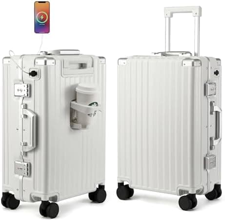 MYER Hard Shell Carry On Luggage 22x14x9 Airline Approved,20 Inch Aluminum Luggage with 100% 3-Layer PC,Carry On Suitcases with Wheels,Cup Holder and USB Port