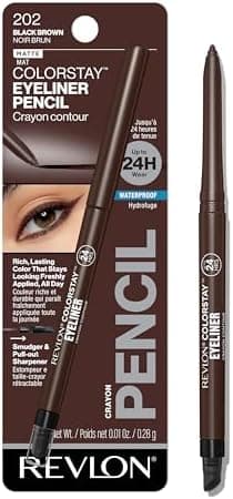 Revlon ColorStay Pencil Waterproof Eyeliner, Smudge-Proof, Eye Makeup with Built-In Sharpener, 202 Black Brown, 0.01 oz