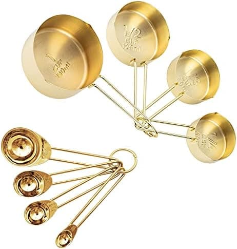 LYFJXX Gold Measuring Cups and Spoons Set, 8 PCS Metal Measuring Cups and Stainless Steel Measuring Spoons Set for Kitchen