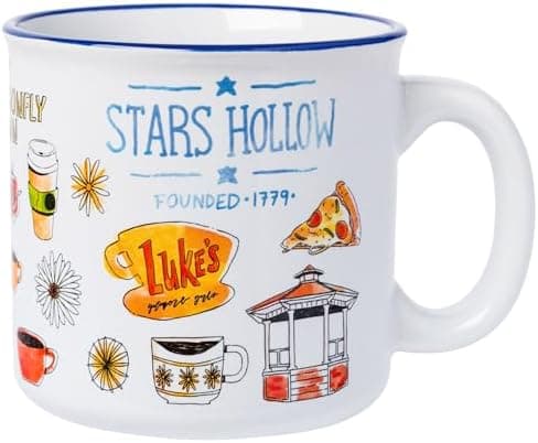 Silver Buffalo Gilmore Girls Luke's Featuring Iconic Stars Hollow Locations Ceramic Camper Mug, 20 Ounces