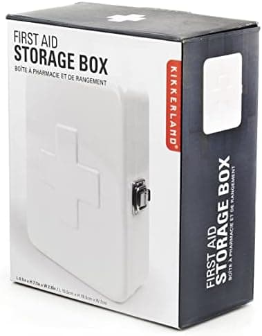 Kikkerland Empty Steel First Aid Kit Case – Multi-Purpose Medical Supply Organizer – Portable First Aid for Home, Office, & Travel, White