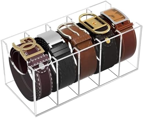 NIUBEE Belt Organizer, Acrylic Belt Storage Holder for The Closet, 5 Compartments Display Case for Tie and Bow Tie