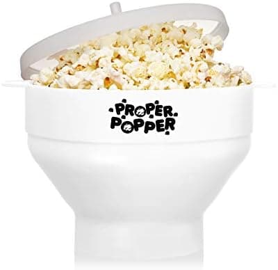 The Original Proper Popper Microwave Popcorn Popper, Silicone Popcorn Maker, Collapsible Bowl BPA Free & Dishwasher Safe - (White)