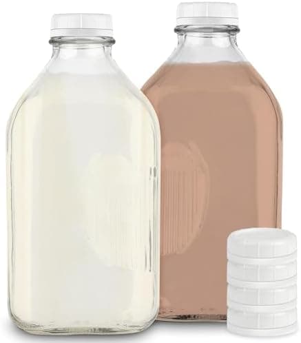 Stock Your Home 64-Oz Glass Milk Jugs with Caps (2 Pack) - 64 Ounce Food Grade Glass Bottles - Dishwasher Safe - Bottles for Milk, Buttermilk, Honey, Tomato Sauce, Jam, Barbecue Sauce