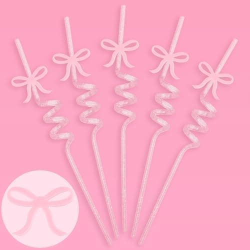 xo, Fetti Bow Reusable Glitter Straw Set - 12 pc | Pretty Bachelorette Decorations, Bow Theme Birthday Party, Bridal Engagement Drinkware, Coquette Cute Supplies, Baby Shower Tableware, Tea Decor