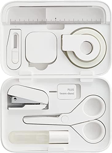 team-demi Plus Stationery Kit White (Scissors, stapler, tape, liquid glue, cutter, ruler, tape measure, pin for SIM card replacement) TD-001 30-210 With Original Stylus Ballpoint Touch Pen