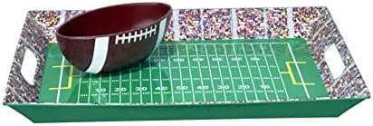 Football Stadium Serving Tray and Bowl, Reusable Game Tray for Football Gameday, Birthday Parties, Tailgate Party Decorations, Chip N Dip Hard Plastic Set