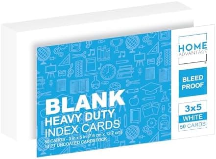 Home Advantage 3x5 Blank Index Cards - Our 50 Pack of Blank Note Cards Use Heavy Duty Cardstock to Make Them Bleed Proof