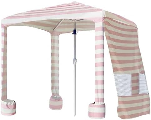 AMMSUN Beach Cabana, 6.2'×6.2' Beach Canopy, Easy Set up and Take Down, Cabana Tent with Sand Pockets, Instant Sun Shade with Side Wall, Elegant Pink