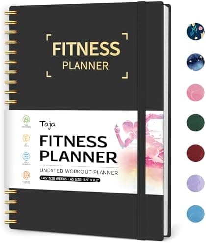 Fitness Workout Journal for Women & Men, A5(5.5" x 8.2") Workout Log Book Planner for Tracking, Progress, and Achieving Your Wellness Goals-Black