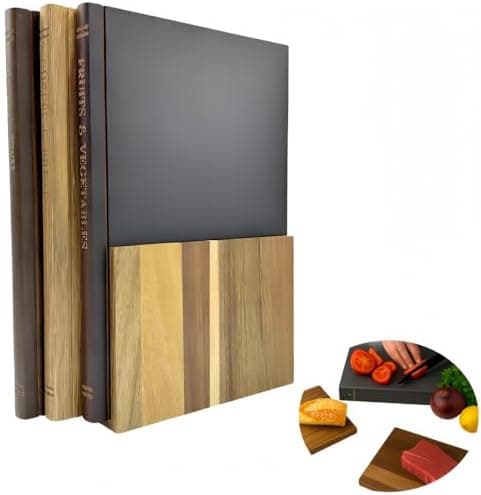 Book-Shaped Cutting Board Set of 3, Wooden Chopping & Serving Boards with Stand - Decorative for Vegetables, Cheese, Charcuterie & Entertaining - Unique Kitchen Gift for Home Chefs