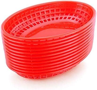 New Star Foodservice 44164 Fast Food Baskets, 9.25 x 6 inch Oval, Set of 12, Red