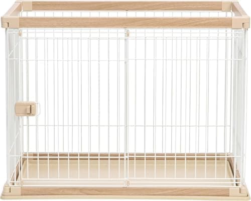 IRIS USA Medium Dog Crate, Indoor Kennel with Sliding Door and Bottom Tray, Pet Pen with Wood-Like Trim, Light Brown