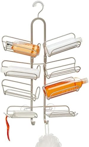 mDesign Hanging Metal Shower Caddy - Bottle Organizer Shelves with Hooks - Bath, Bathroom Hanging Shower Caddy Rack for Shampoo - Concerto Collection - Satin