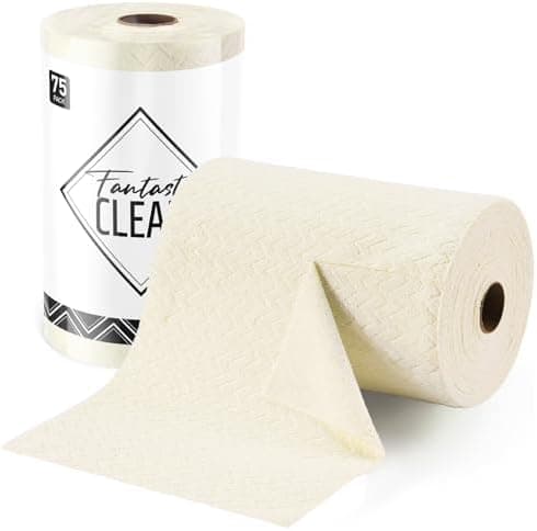 Fantasticlean Microfiber Cleaning Cloth Roll, 12" x 12"- 75 Sheets, Reusable Tear Away Microfiber Towels, Ultra Absorbent Dish Rags for Car, Home or Office (Beige Ripple)