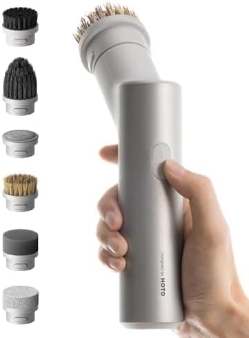 HOTO Handheld Short-Handle Electric Spin Scrubber, IPX7 Waterproof Cordless Scrubber Brush, Bathroom Cleaning Brush, Max 22 in-lb, with 9 Brush Heads for Bathroom, Shower, Kitchen, Sink, Tile