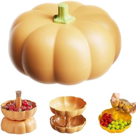 ATMEET Halloween Pumpkin Snackle Box Container Halloween Decorations Organizer Versatile Snack Storage 2 Tier Lazy Susan Divided Serving Tray