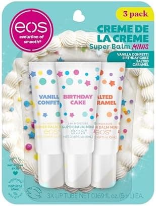 eos 24H Moisture Super Balm Minis- Crème de la Crème, Limited-Edition Lip Mask, Lip Mask, Made for Sensitive Skin, Shea Butter, Variety Pack, 0.169 fl oz, 3-Pack