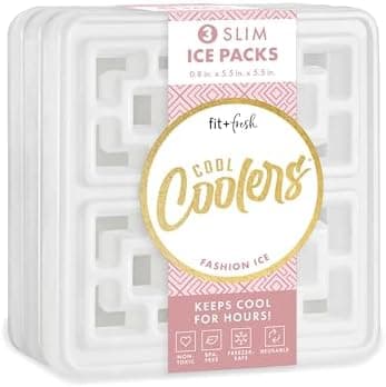 Cool Coolers Large Fashion Ice by Fit & Fresh, 3pk Ice Blocks for Lunchboxes, Quick Freeze, Space Saving, Stylish Reusable Freezer Packs for Coolers, Pearl White