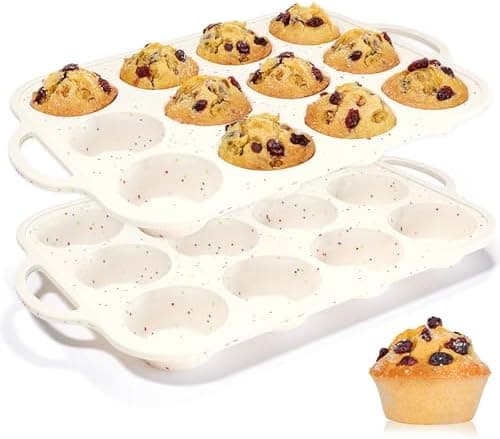 Silicone Muffin Pans for Baking, with Metal Reinforced Frame 2.8 Inch Regular Size Silicone Molds Nonstick 12 Cups for Baking Homemade Muffins, Cupcakes, Egg Bites 2 Pack Dishwasher Safe BPA Free