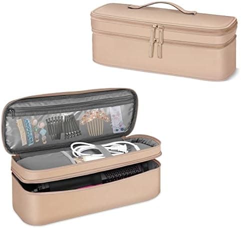 SITHON Double-Layer Travel Carrying Case for Shark FlexStyle/SmoothStyle, Water Resistant Storage Organizer Bag for Airwrap Styler, Also for Revlon One-Step Hair Dryer (Bag Only) (Rose Gold)
