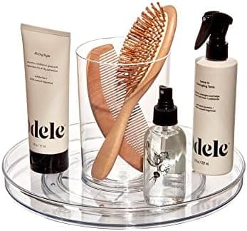 iDesign The Sarah Tanno Collection 11" Lazy Susan Spinning Cosmetic Organizer with Removable Cup, Clear/White