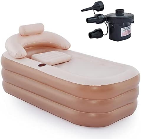 CO-Z Inflatable Bathtub with Electric Air Pump and Bath Pillow Headrest, Portable Blow Up Bath Tub for Adults, Outdoor & Indoor Freestanding Foldable Spa Tub with Cover Drainage Cup Holder,Brown